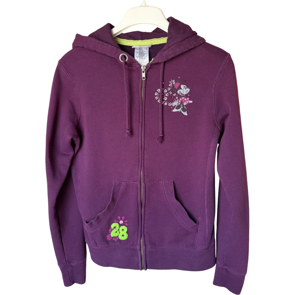Vintage Y2K Disney Minnie Mouse Purple Zip Up Waffle Lined Hoodie Sweatshirt, S